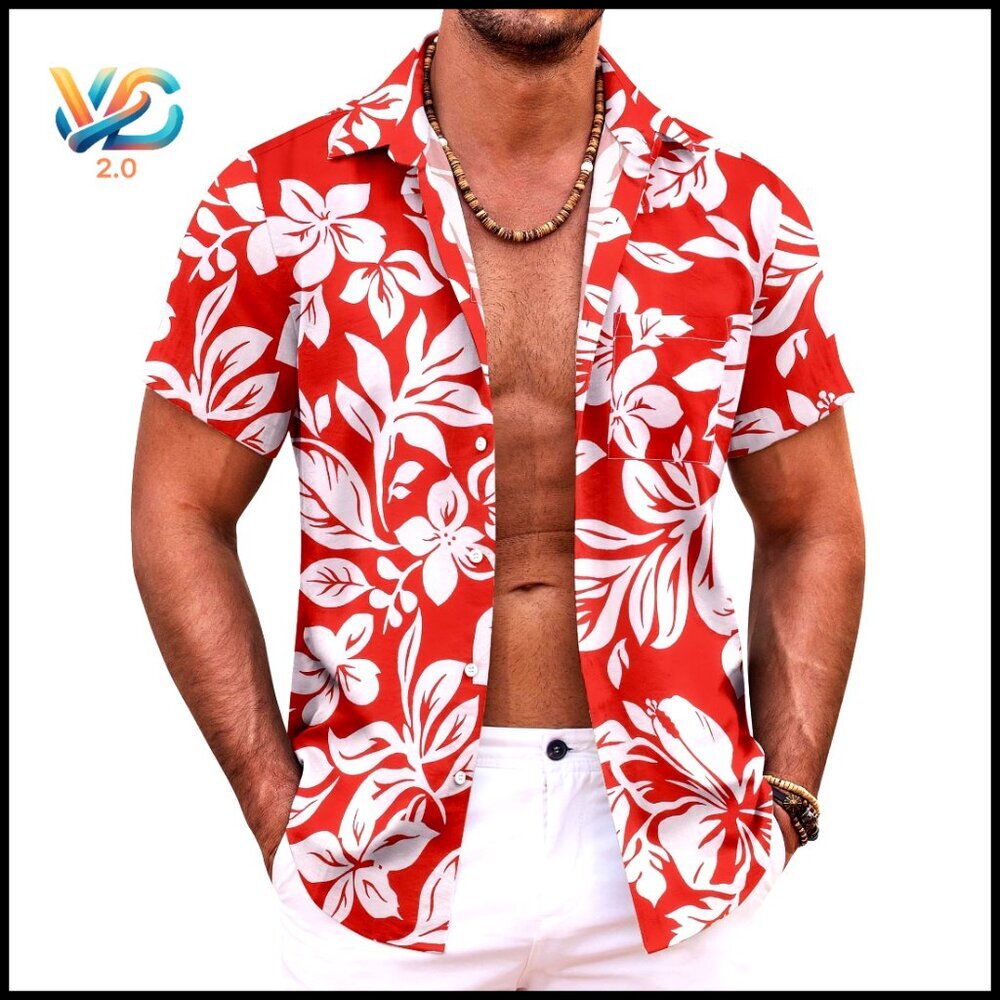 Men's Tropical Floral Button Down Shirt Short Sleeve Casual Beach Vacation Wear
